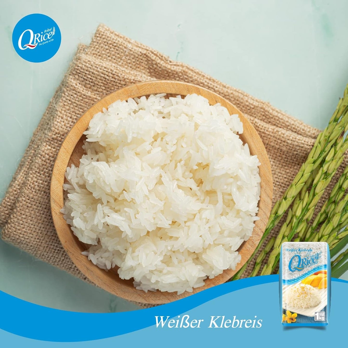 Q RIS | Weißer Klebreis Langkorn aus Thailand | Aromatisch mit klebriger Tekstur | Ideel til karry, sushi, mochi eller risengrød 1 x 1 kg