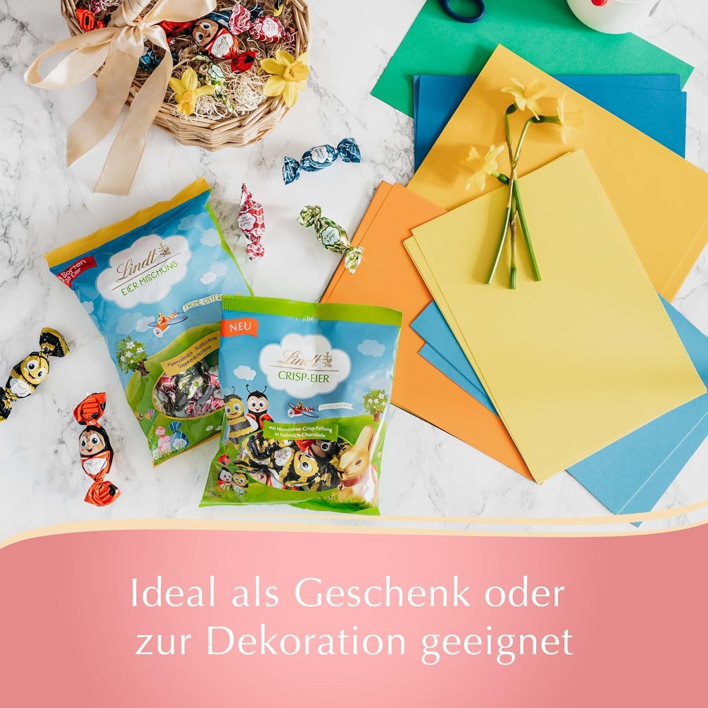 Lindt små påskevenner med chokolade | 2 x 100g | 10 sjove Lindt påskevenner | Fin dobbelt mælkecreme i alpin mælkechokolade | Påskeæg til børn | Gave af chokolade