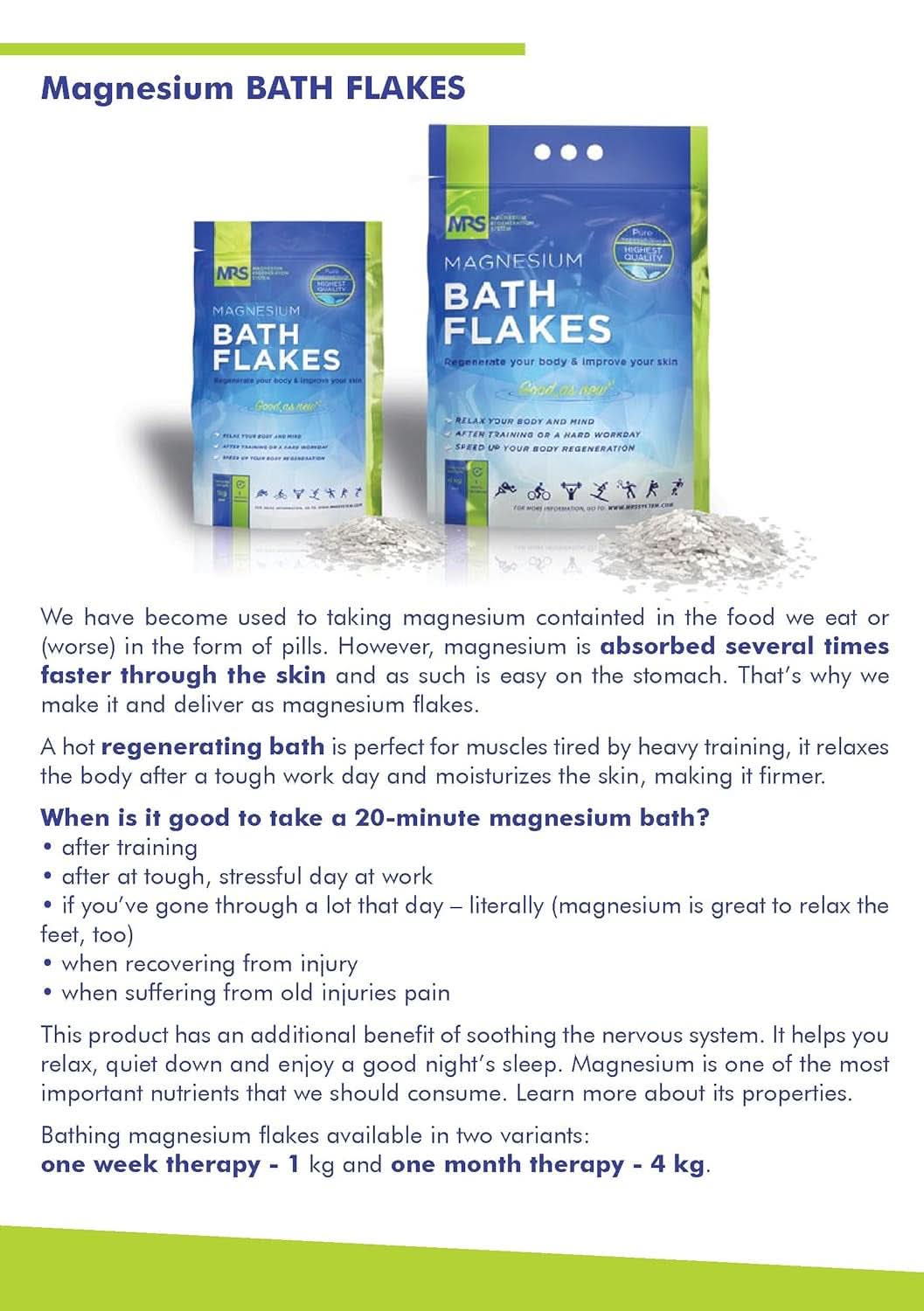 MRS 100% naturlig magnesiumklorid flager - ideelle badesalte til fodbad, fuld bad og mod magnesiummangel - 4 Kg Shower and Bath Naty Shop