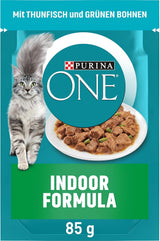 PURINA ONE indendørs formel våd kattefoder, møre bidder i hjemmelavet tunsauce, pakke med 26 (26 x 85 g)