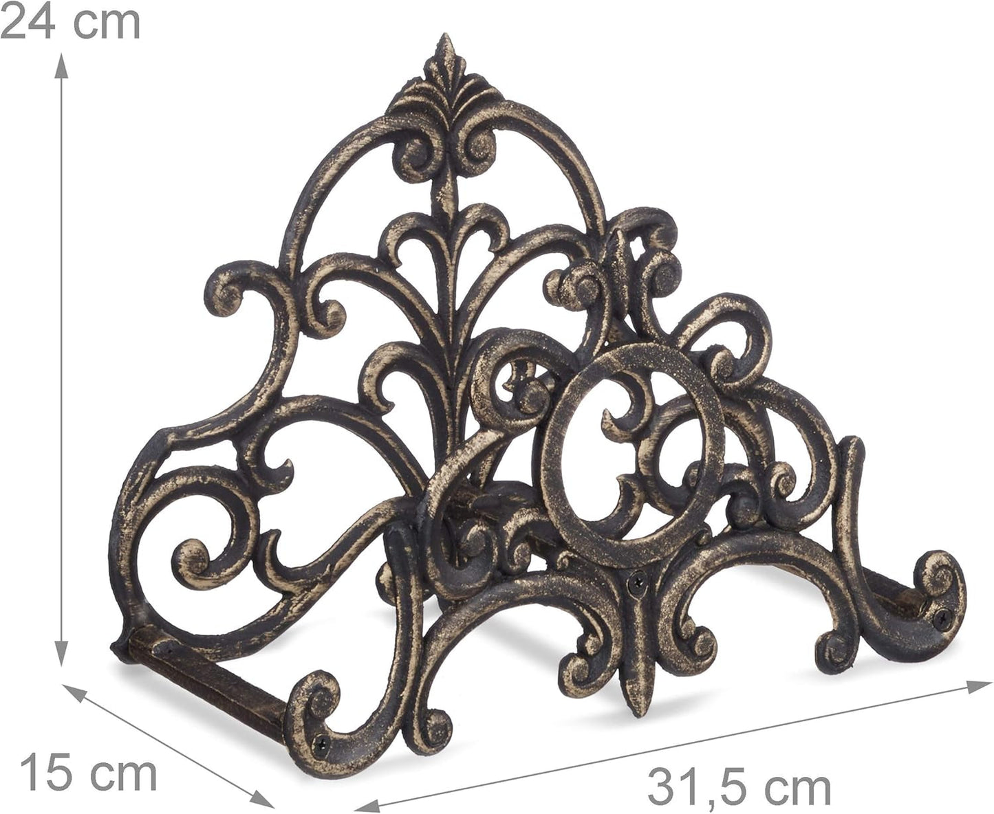 Relaxdays Slangeholder Vintage Look Haveslange Vægmonteringsslange 20m Støbejern Højde 24x31,5x15cm Bronze