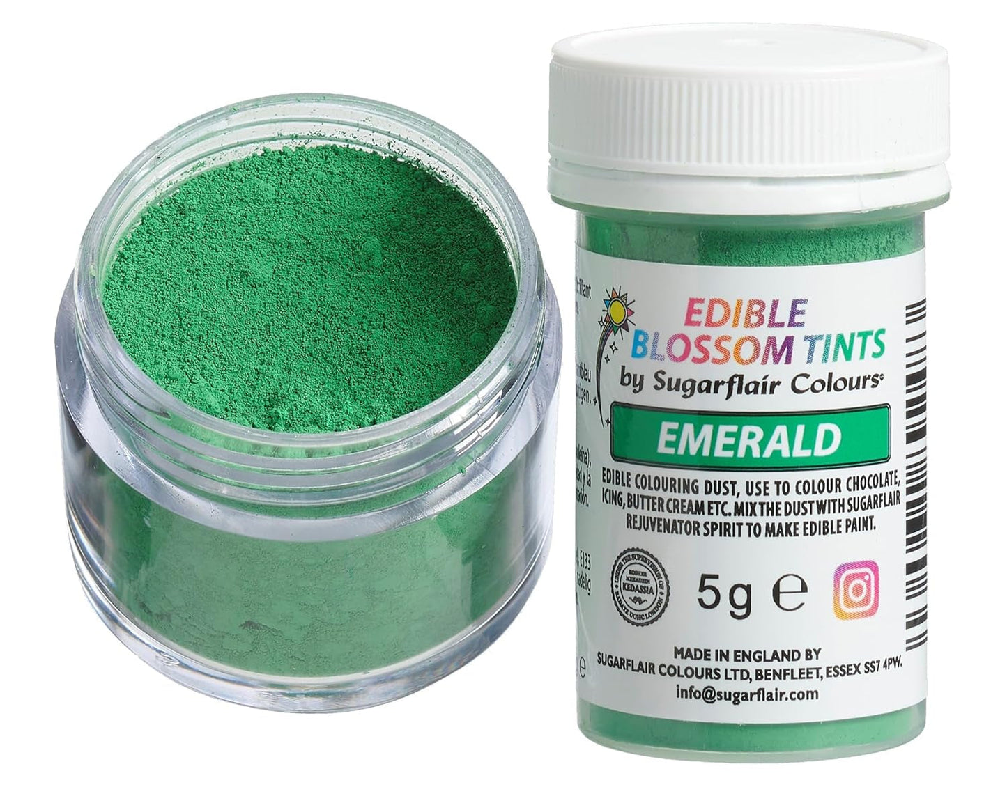 Sugarflair Blossom Tint Dust Emerald Food Coloring Powder - Madfarvepulver til kagepynt, sukkerpasta, fondant, glasur, chokolade, smørcreme, macarons og mere - 5G
