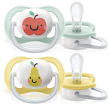 Philips AVENT ultra luft sut - 2-pak, BPA-fri, åndbar, til babyer 0-6 måneder, inklusive bæretaske og sterilisering, æble/pære (model SCF080/17)