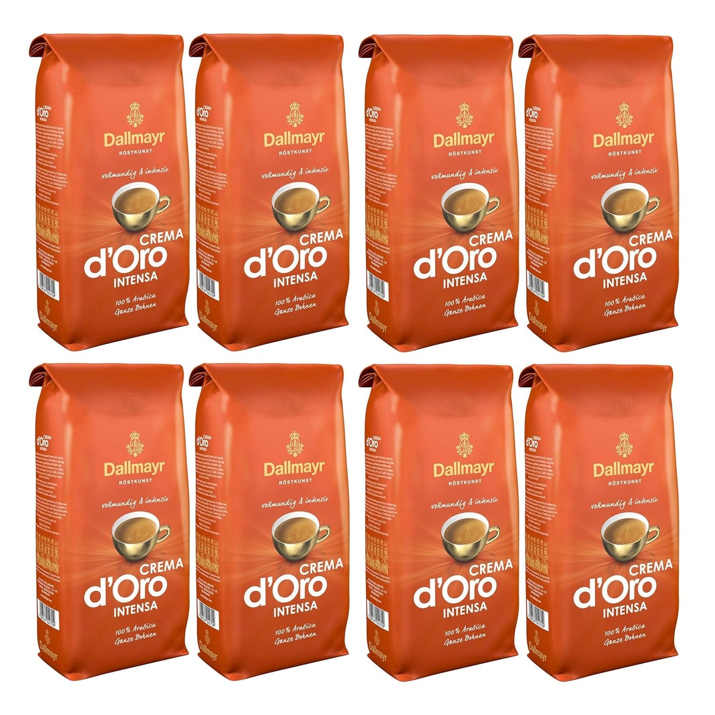 Crema d'Oro Intensa kaffe, malet kaffe, ristet kaffe, hele bønner, kaffebønner, 8 x 1000 g