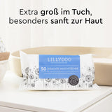 LILLYDOO vådservietter 50 count 100 % plastikfri ekstra stor klud uparfumeret