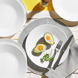Winter Frost porcelænssæt til 4, 12 stykker, Premium Ultra-Durable Vitrelle™ glasstel, tåler opvaskemaskine, tåler mikroovn og mikroovn, festligt vinterdesign