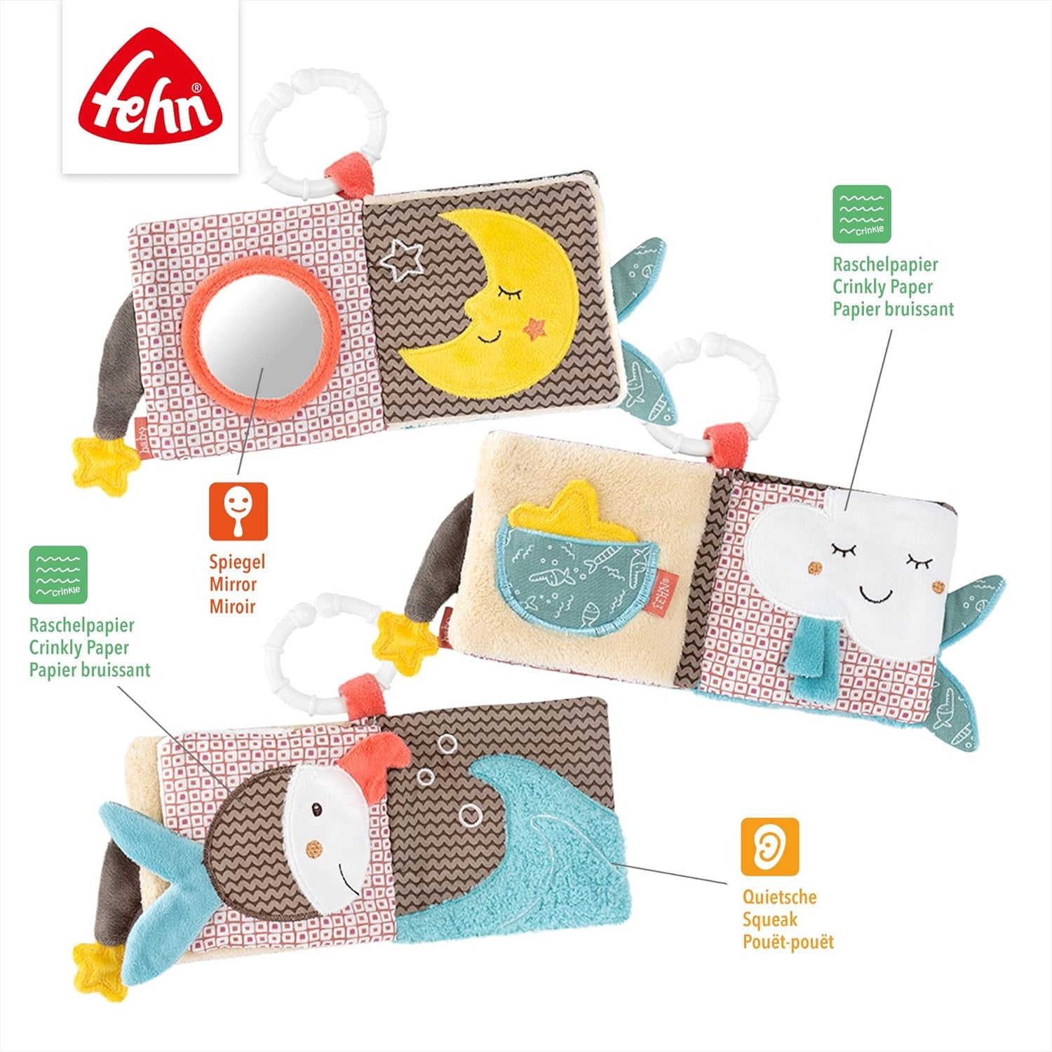 Fehn Legehandske Safari - Fingerdukker Babylegetøj Abe & elefant til at gribe og lave lyde & blød billedbog Bruno - Berøringsbog til børn med dyremotiver Babylegetøj Naty Shop
