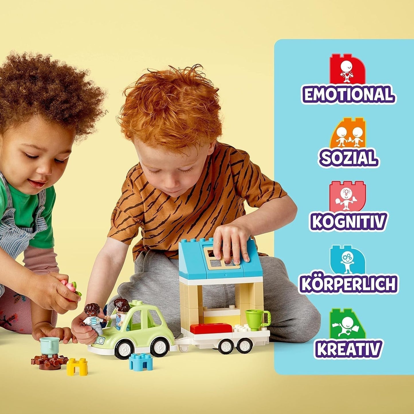 LEGO 10986 DUPLO At Home On Wheels, legetøjsbil med store klodser, figurer og legetøjsbil til drenge og piger fra 2 år, udvikler finmotorik Byggesæt Besuche den LEGO-Store