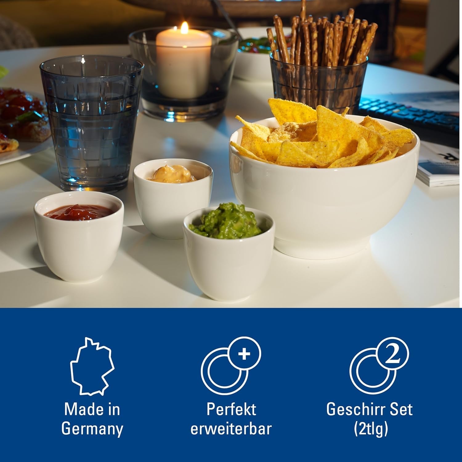 Villeroy & Boch For Me kornskåle sæt med 2, hvid, tåler opvaskemaskine, tåler mikroovn, små skåle til 2, skåle, kornskåle, snacks eller saucer, tallerken, premium porcelæn