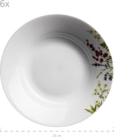 Mäser Urtehave 4-personers 18-delt blomster-detaljeret porcelænssæt inklusive middagstallerkener, suppetallerkener og desserttallerkener, porcelæn, hvid