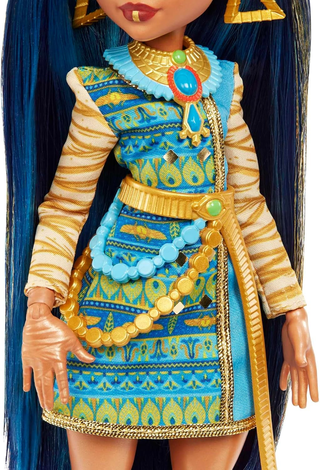 Monster High Cleo de Nile Puppe, Mummie Modepuppe, Königliches Outfit, Killerstiefel, Pyramidenrygsæk, Tilbehør, für Kinder ab 4 Jahren, HHK54