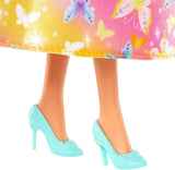 Royal Barbie Doll med smart hår med farverige tråde, farverigt tilbehør, gradient gul top og sommerfugle nederdel, HRR09 Naty Shop Dolls