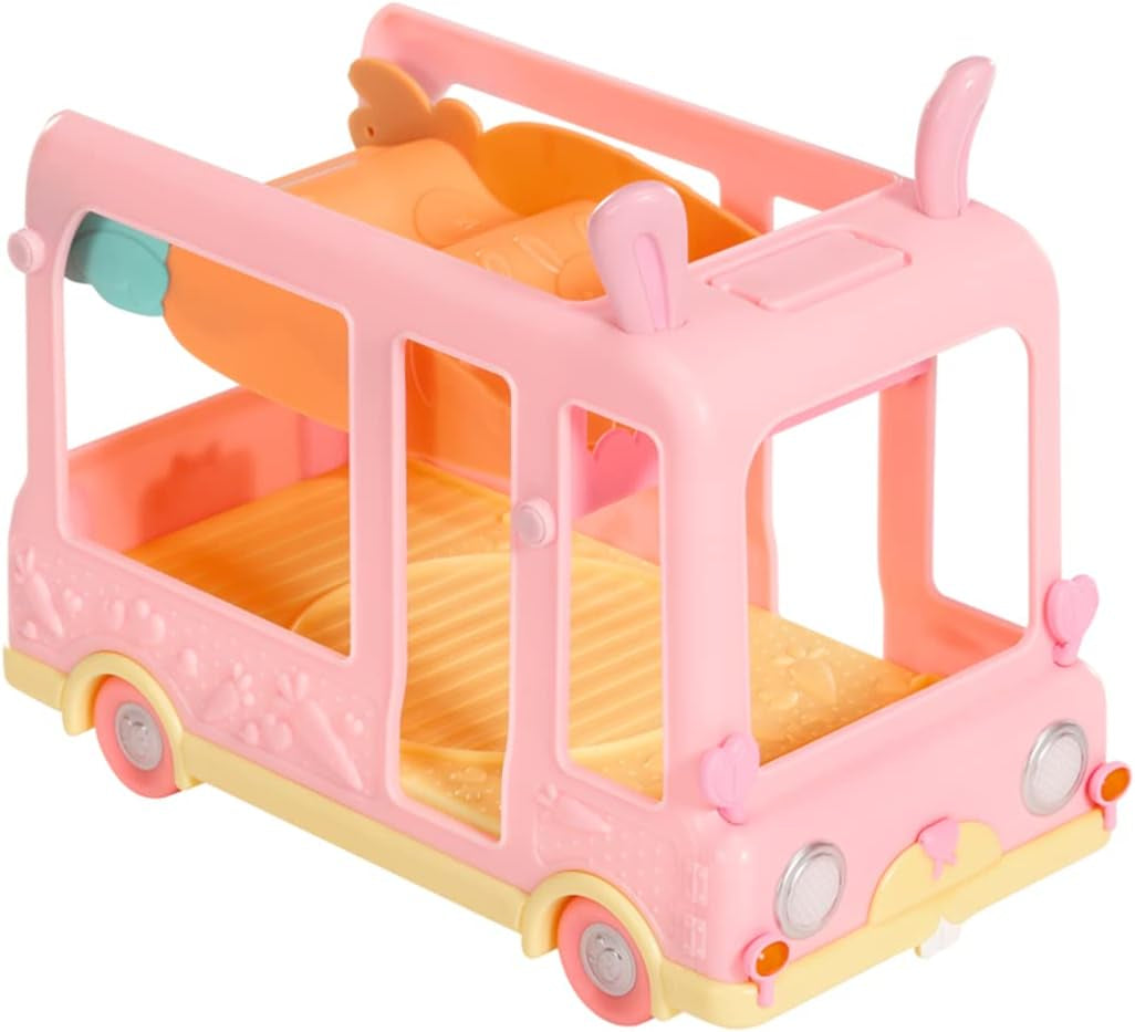 BABY født 904763 Baby Surprise Bus - pink mini dukke legetøjsbus med 2 eksklusive dukker, tredobbelt klapvogn, gynge, karrusel, rutsjebane og tredobbelt gynge.