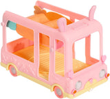 BABY født 904763 Baby Surprise Bus - pink mini dukke legetøjsbus med 2 eksklusive dukker, tredobbelt klapvogn, gynge, karrusel, rutsjebane og tredobbelt gynge.