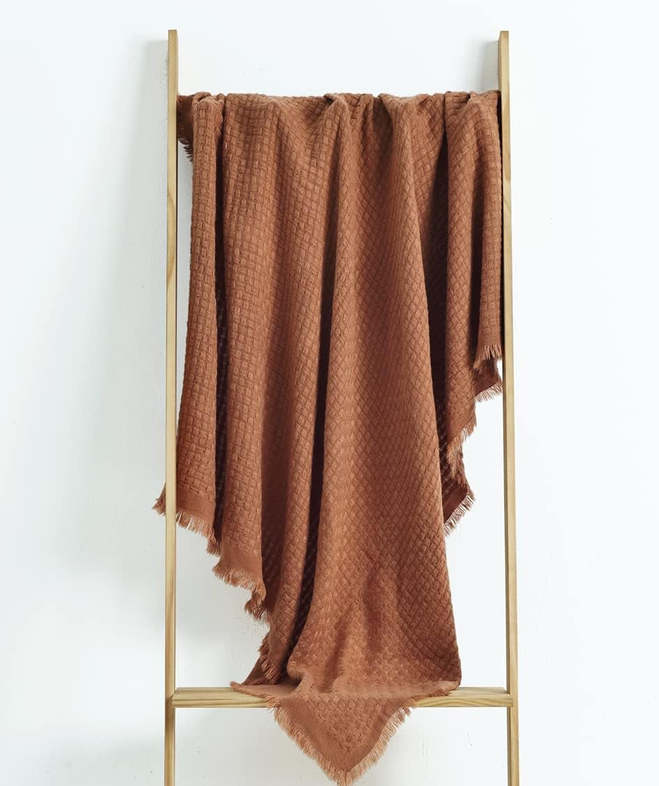 CREVENT Ruststrikket tæppe til sofa Sofa Stol Seng Boligindretning Blød Varm Hyggelig Letvægts Forår Sommer Efterår (127,8 X 152,4 cm Karamel / Brun / Brændt orange) CREVENT Senge og tæpper