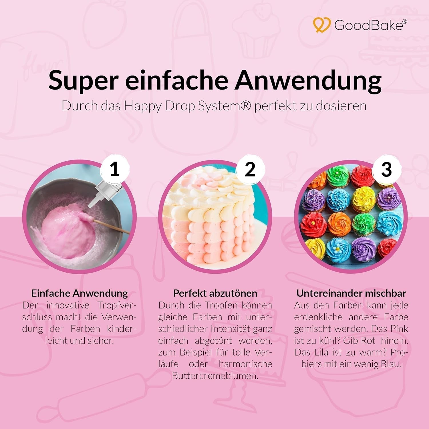 Goodbake Pink Food Coloring (11ml) - Intens Food Coloring - Meget koncentreret farve - Til farvning af kager, fondant, smørcreme, drinks, slim og mange andre ting. 100% vegansk