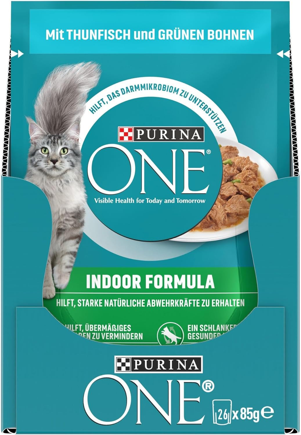 PURINA ONE indendørs formel våd kattefoder, møre bidder i hjemmelavet tunsauce, pakke med 26 (26 x 85 g)
