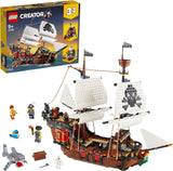LEGO Creator 3-i-1 piratskibssæt, legetøj med 3 byggemuligheder, byg et piratværtshus eller kraniepiratø, indeholder 3 minifigurer til rollespilseventyr 31109 byggesæt Besuche den LEGO-Store standardemballage
