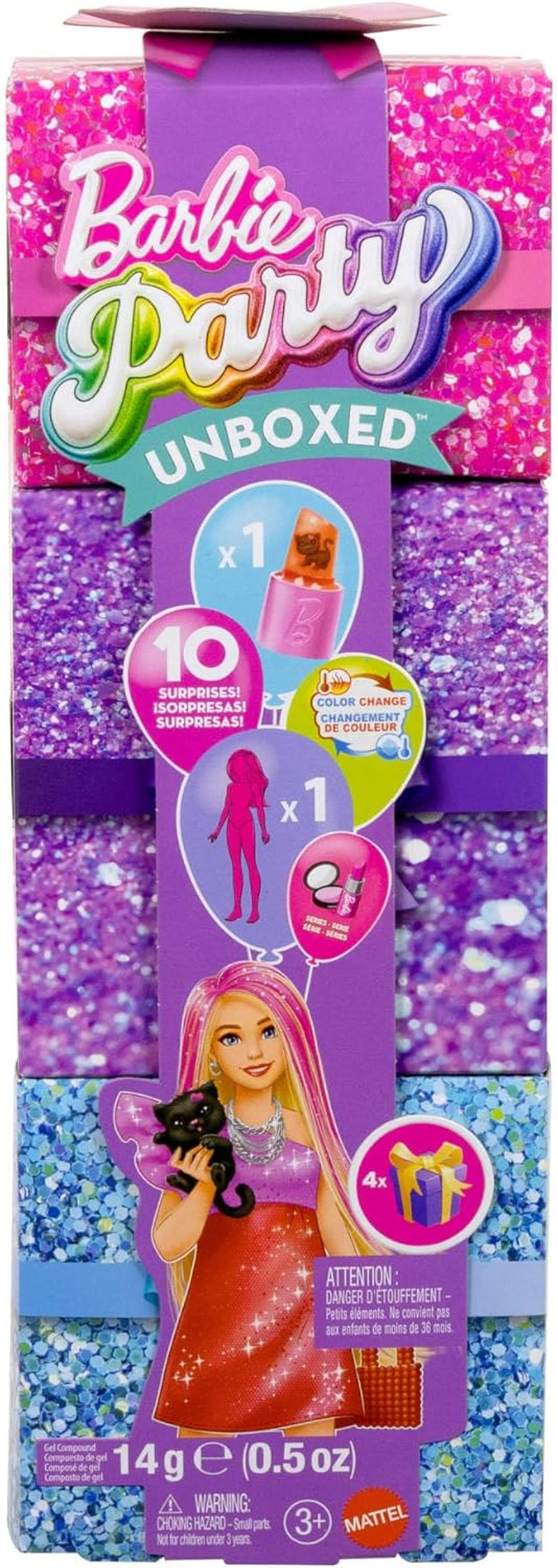 Barbie Party dukke uden æske og tilbehør, Glam Party serie med 10 overraskelser, inklusive en knaldrød dukke med farveskiftende effekt, JFY68