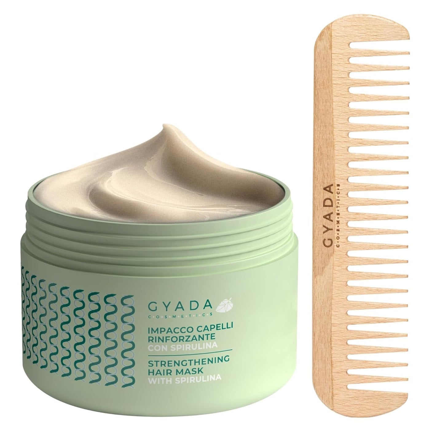 GYADA COSMETICS Spirulina Hårstyrkende pakke Nærende anti-hårtab Dobbelte spidser virker 250ml + bøgetrækam Ideel til opfiltring af alle hårtyper Naty Shop hårmaske Standard titel