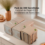 300 pakke Cocktailpapirservietter, 100 % genanvendelige og biologisk nedbrydelige, Servietholder i rustfrit stål, miljøvenlige servietter, 10 X 10 cm, foldet.