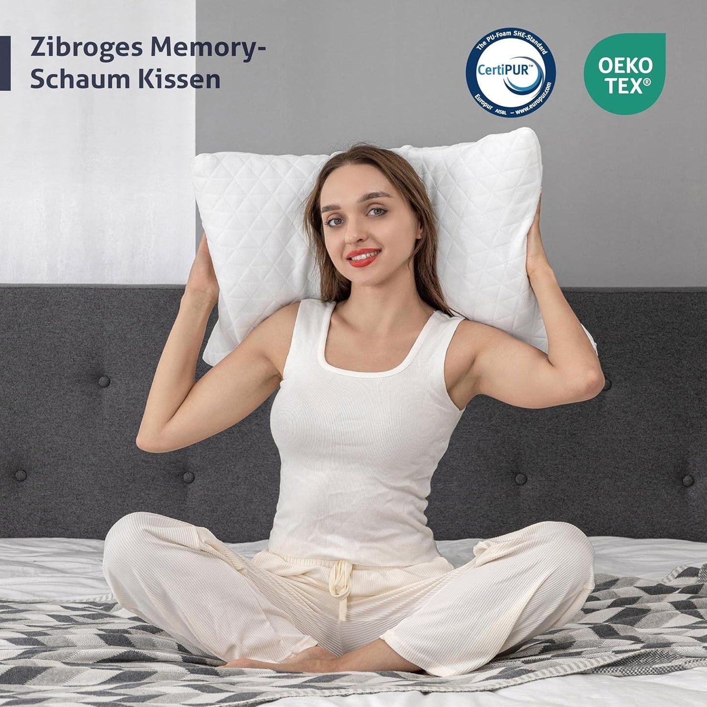 EGO HOME memory foam pude 40x80 cm med strimlet memoryskum - Åndbar, ergonomisk nakkestøttepude til side-, ryg- eller mavesovende - Oeko-Tex certificeret - Vaskbart betræk
