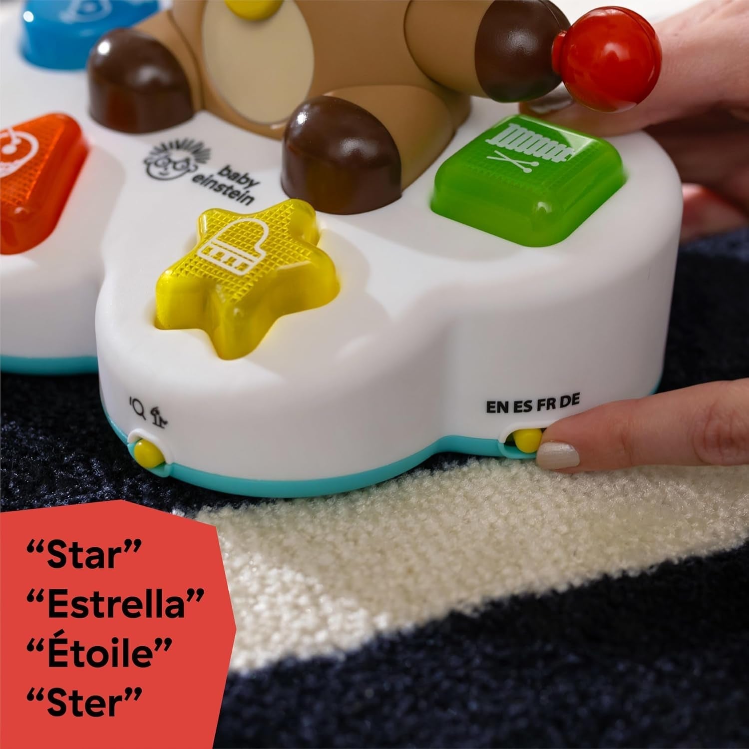Baby Einstein, Drum & Learn Dean Musical Learning Toy - Multisensorisk babylegetøj, 2 legetilstande, farver, former og instrumenter, 50+ lyde, fra 6 måneder Babylegetøj Naty Shop
