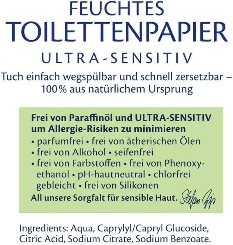 HiPP Baby blødt vådt toiletpapir (6 x 50 ark), 99 % vand, ultrafølsomt, uparfumeret, med hængslet låg