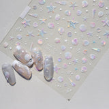 JMEOWIO 3D Nagelsticker Aurora Muschel Seestern Nail Art Sticker Selbstklebend Nagelaufkleber 5D Stereoskopisk Ozean Tema Dekoration Nageldesign Tilbehør 1 Blatt