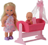 Simba 105736242 - Evi Love Doll Cradle 2 Assorteret Evi som barnepige med vugge og baby modedukke 12 cm fra 3 år og opefter