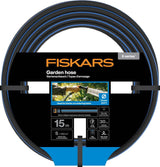 Fiskars S Haveslange, Serie X, Vandslange til manuel vanding, 13 mm (1/2"), Længde: 15m, Universalforbindelse, UV-beskyttelse, Frostbeskyttelse, Vridsikker, Blå, 1076044