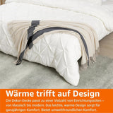 Amazon Basics tæppe, let, genbrugspolyester, Room Decor Hyggeligt tæppe, 127 X 152 Cm, elfenbenshvid med blåt mønster Tjek senge og tæpper Besuche den Amazon Basics-Store
