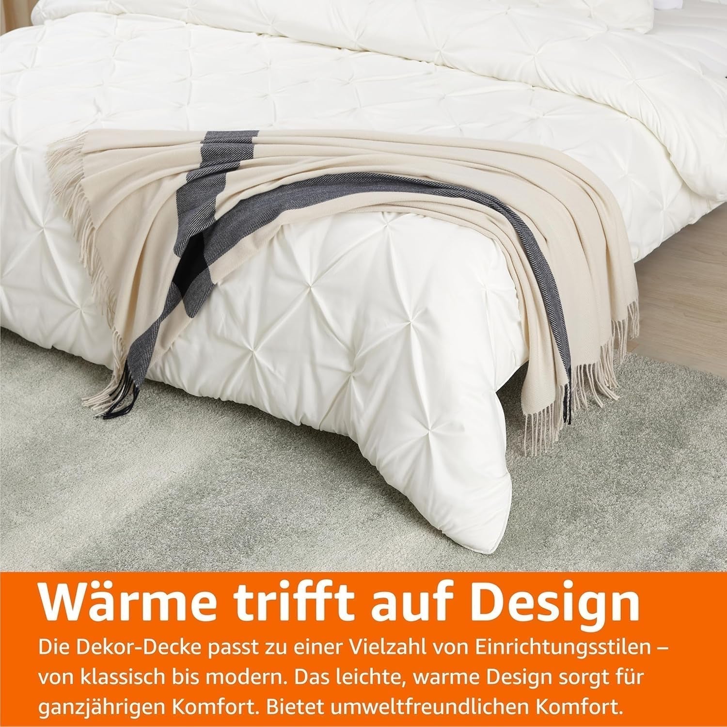 Amazon Basics tæppe, let, genbrugspolyester, Room Decor Hyggeligt tæppe, 127 X 152 Cm, elfenbenshvid med blåt mønster Tjek senge og tæpper Besuche den Amazon Basics-Store