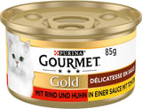 Gourmet Gold Délicatesse en Sauce Oksekød og kylling våd kattefoder, pakke med 12 (12 x 85 g)