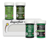 Sugarflair Pasta Madfarve, Grøn, Sæt med 4, Madfarve til Pasta, Fondant, Marcipan, Sukkerpasta, Smørcreme og mere: Ilex Green, Spring Green, Spruce Green, Party Green - Sæt med 4