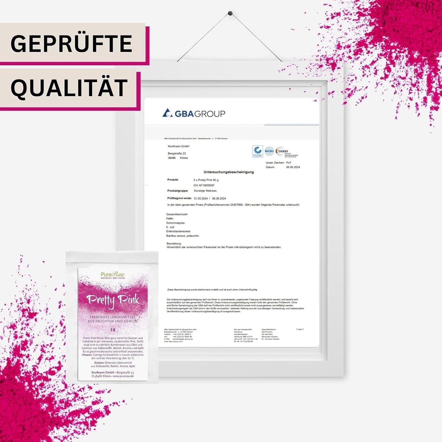 Pretty Pink Natürliche Lebensmittelfarbe Pulver Rosa (Roh Vegan) Pastel Rose Bis Intensiv Rosa-Rot - Essbare Farbe Für Lebensmittel Aus Früchten Und Gemüse - Naturlig fødevarefarve | Pureraw 5G Naty Shop