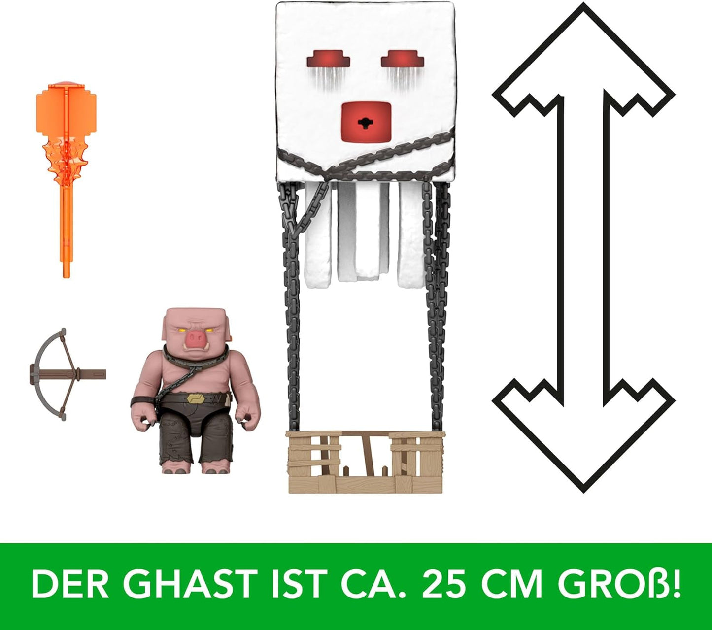 Mattel Minecraft Action Figursæt, Ghast With Fire Attack, Lys, Støj, Starter And Projectile, Piglin Warrior, Inspired By The Movie, JFB69 Actionfigurer Naty Shop