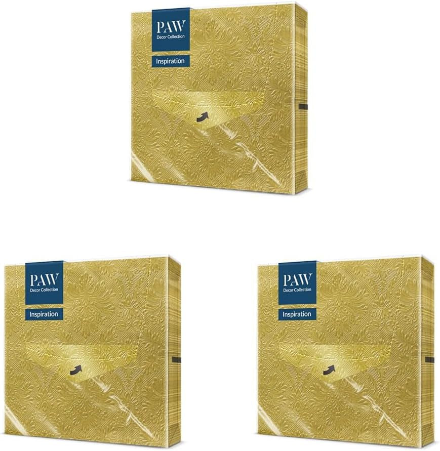 PAW - 3-lags servietter (33 X 33 cm) I 20 stykker I Perfekt til fødselsdage, fester, bryllupper, nadver og helligdage I Farvede papirservietter - særlige lejligheder, ornamenter I Inspiration Classic (guld)
