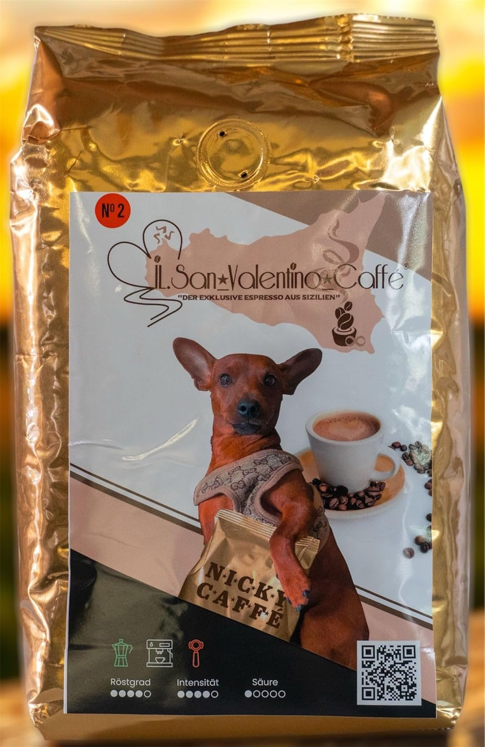 "DEN EKSKLUSIVE ESPRESSO FRA SICILIEN" NICKY CAFFÉ ESPRESSO OG KAFFEFREME 50 % ARABISK 50 % KANEL