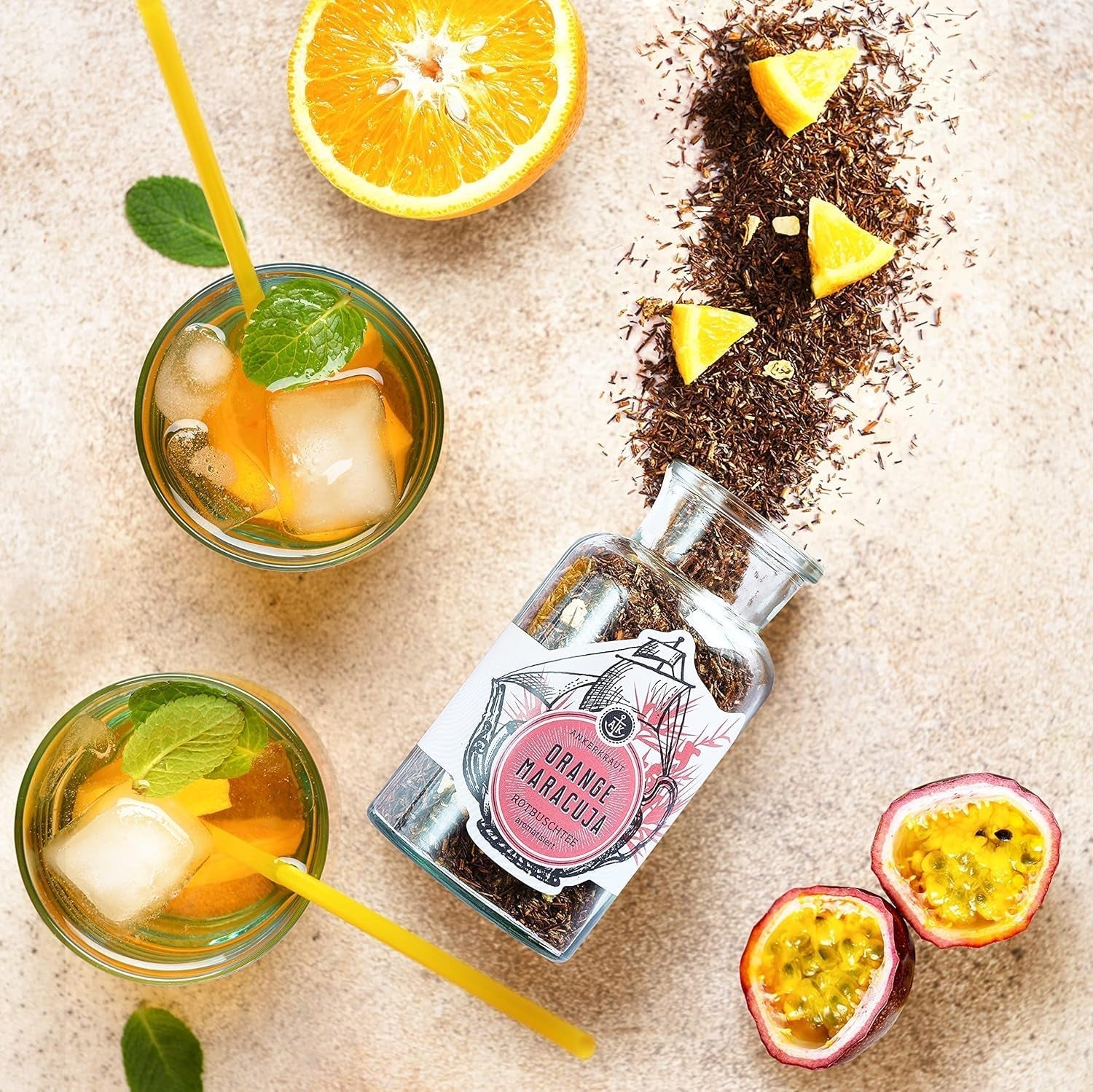 Ankerkraut rød appelsin og passionsfrugt te 90 g i korkkrukke Premium løs te gaveidé Wellnessdrink