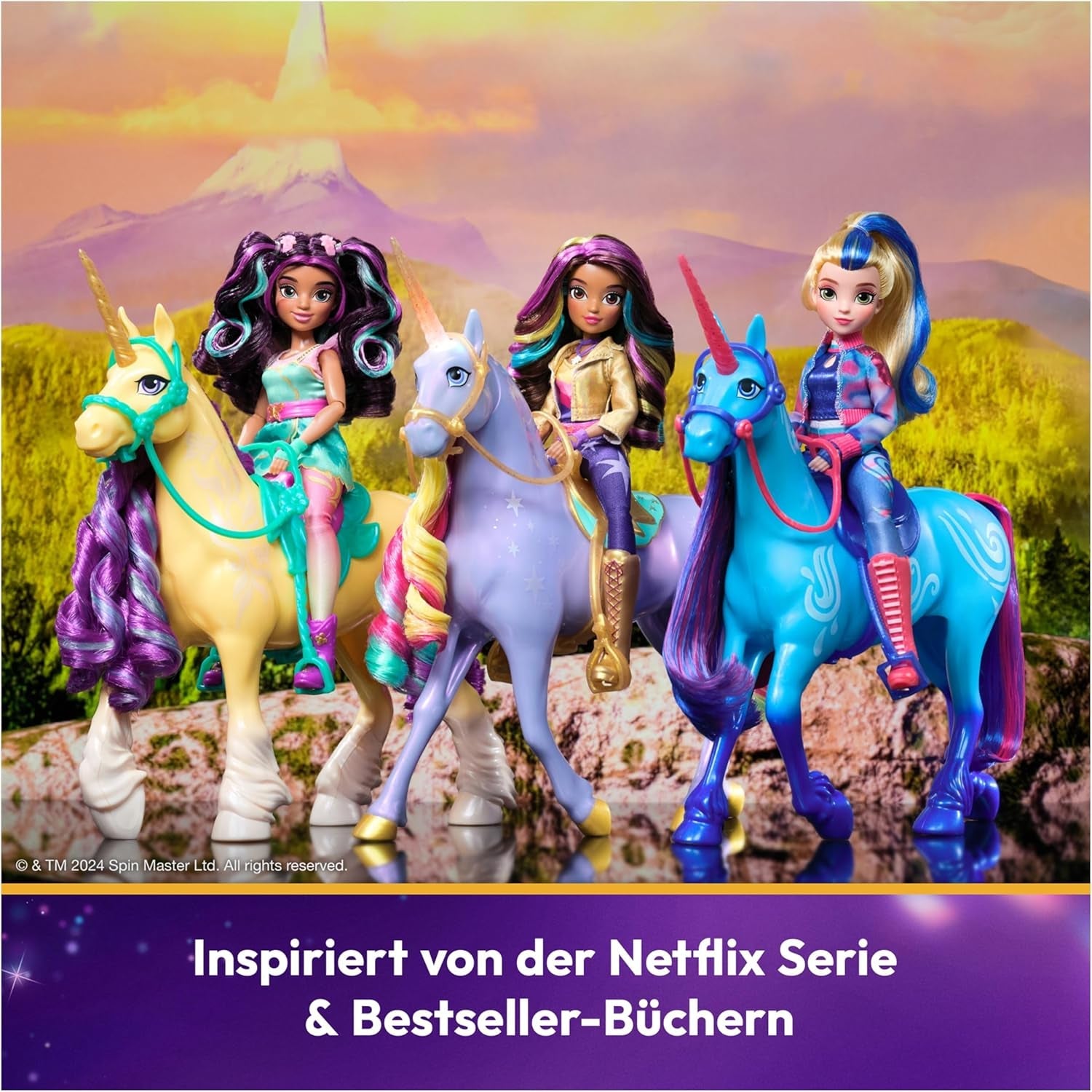 Unicorn Academy Ankleidepuppe Ava - die Originalpuppe zur beliebten Netflix-Serie, 24 cm stor og med 7 tilbehør til fantasifulde roller, for børn i 4 år