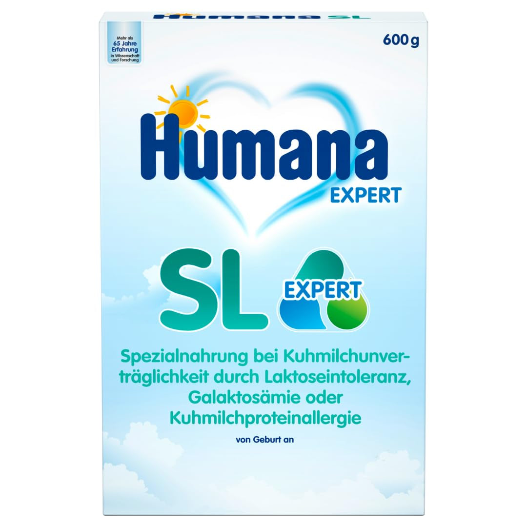 Humana SL Expert, fra fødslen, speciel formel til komælksintolerance forårsaget af laktoseintolerance, galaktosæmi eller komælksproteinallergi, til spædbørn og småbørn, 600g