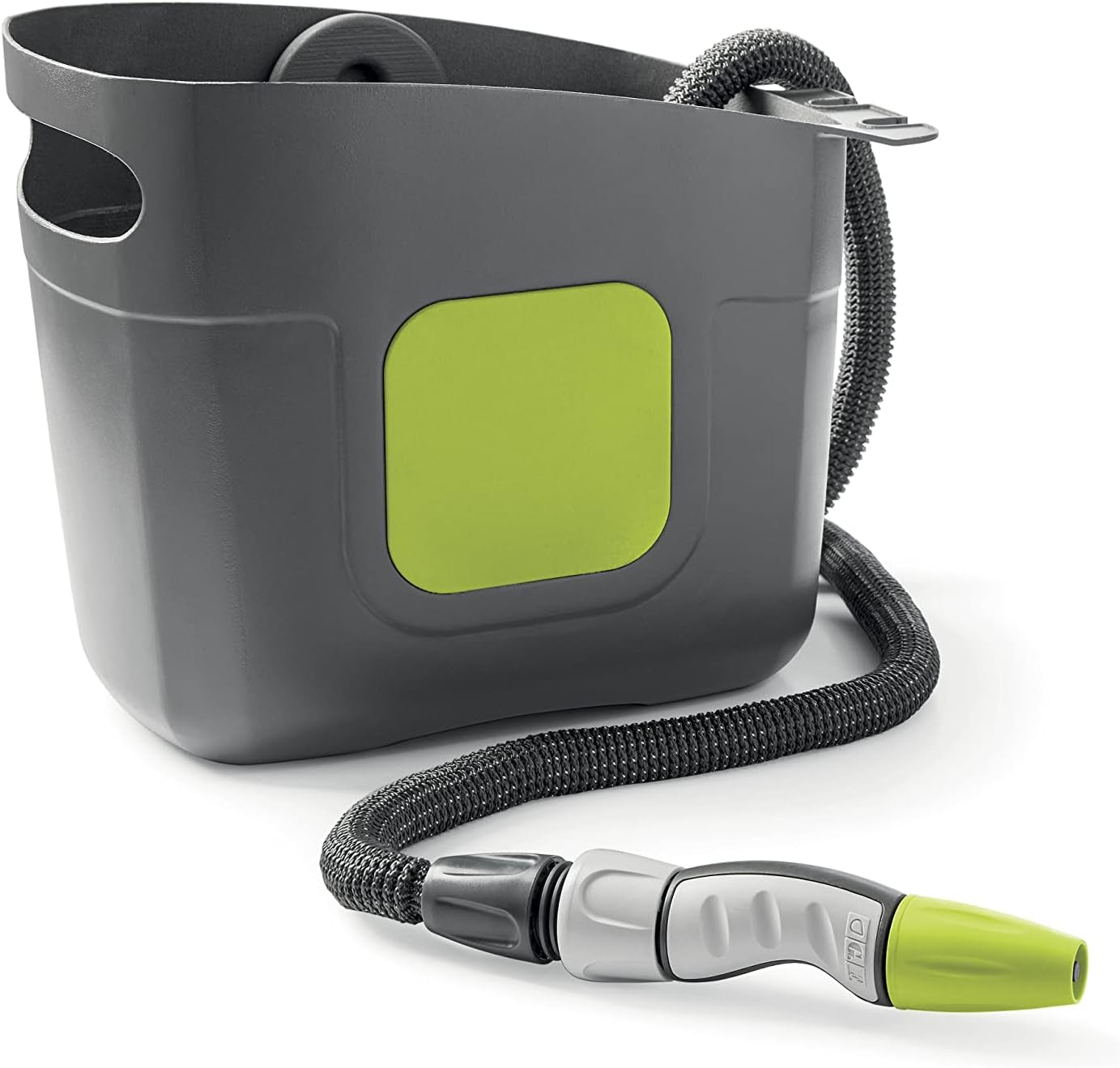 GF SRL, Aquapop Grey Pro 15, selvforlængende flettet slange Fremstillet i Italien, med stiv plastbeholder, ergonomisk mini havesprøjte, havevandingsforbindelser, mørkegrå