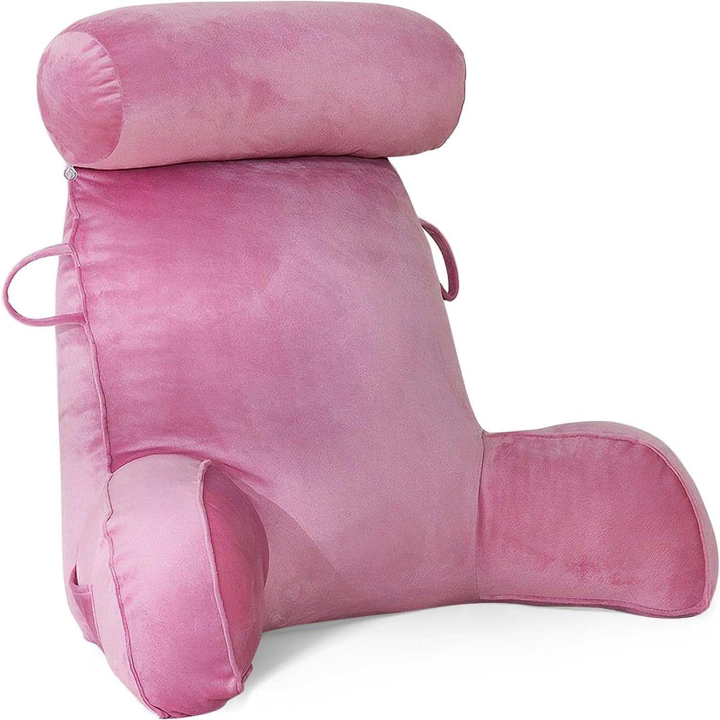 XL læsepude til seng og sofa med aftagelig nakkerulle, ideel rygpude til voksne med memoryskum til behagelig læsning, arbejde, leg, se tv, afslapning (pink)