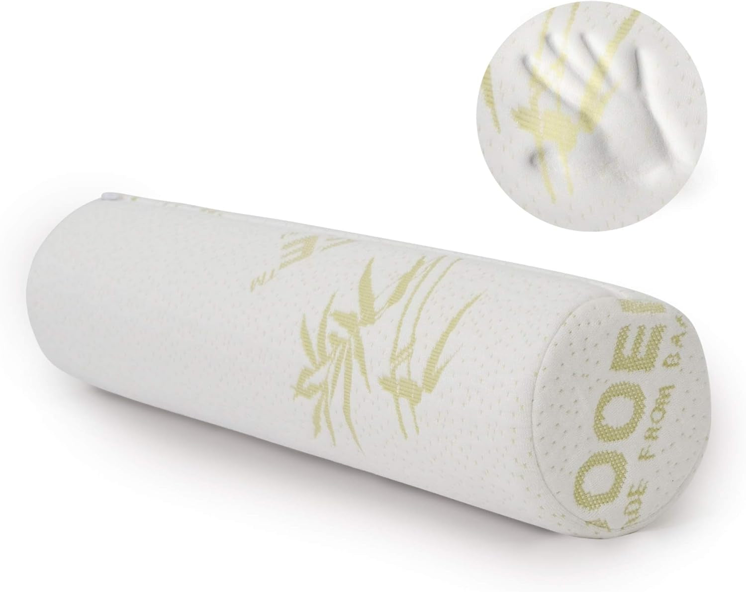 Milliard Visco Foam Nakkerulle med vaskbart betræk, Oeko-Tex certificeret, Medium hårdhed, 10X43cm, Perfekt til allergi, Rejsepude, Rundhalspude, Positioneringsrulle, Knærulle Cervikale ortopædiske puder Naty Shop White