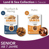 IAMS Delights Vådfoder til seniorkatte - Multipak med kylling og fisk i sauce, højkvalitets vådfoder til katte ældre end 7 år, 12 x 85g