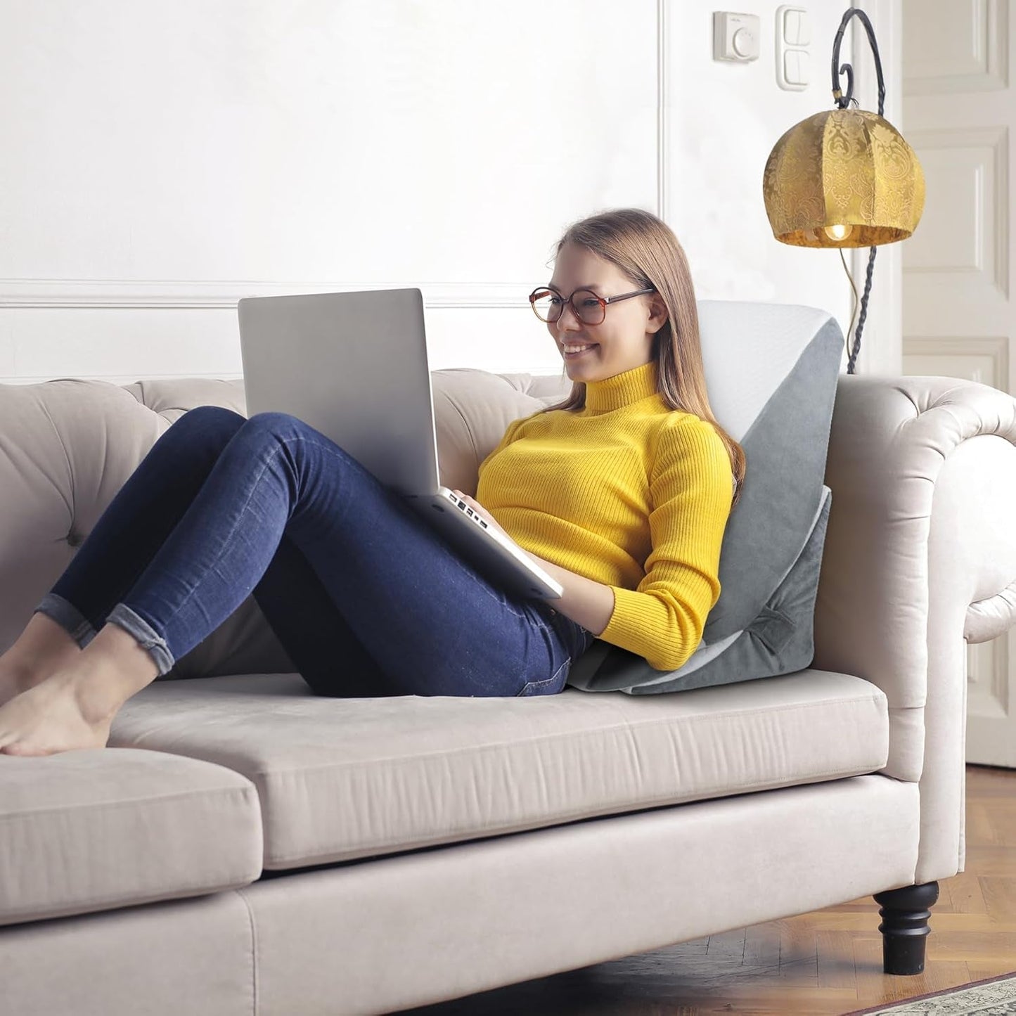 Justerbar kilepude, skumlæsepude med høj densitet med nakkerulle til seng og sofa, ergonomisk sengekile til søvnrefluksapnø, benpude, rygpude til læsning, spil eller fjernsyn