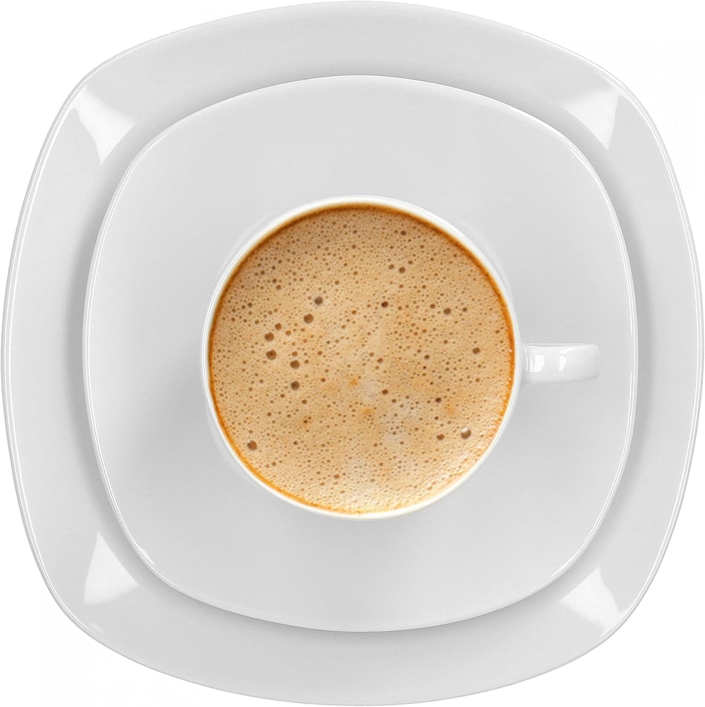 Van Well Lilli kaffeservice til 12, 36-dele kvadratisk hvidt porcelænsstel med buede kanter til et perfekt arrangeret sofabord - Tåler opvaskemaskine