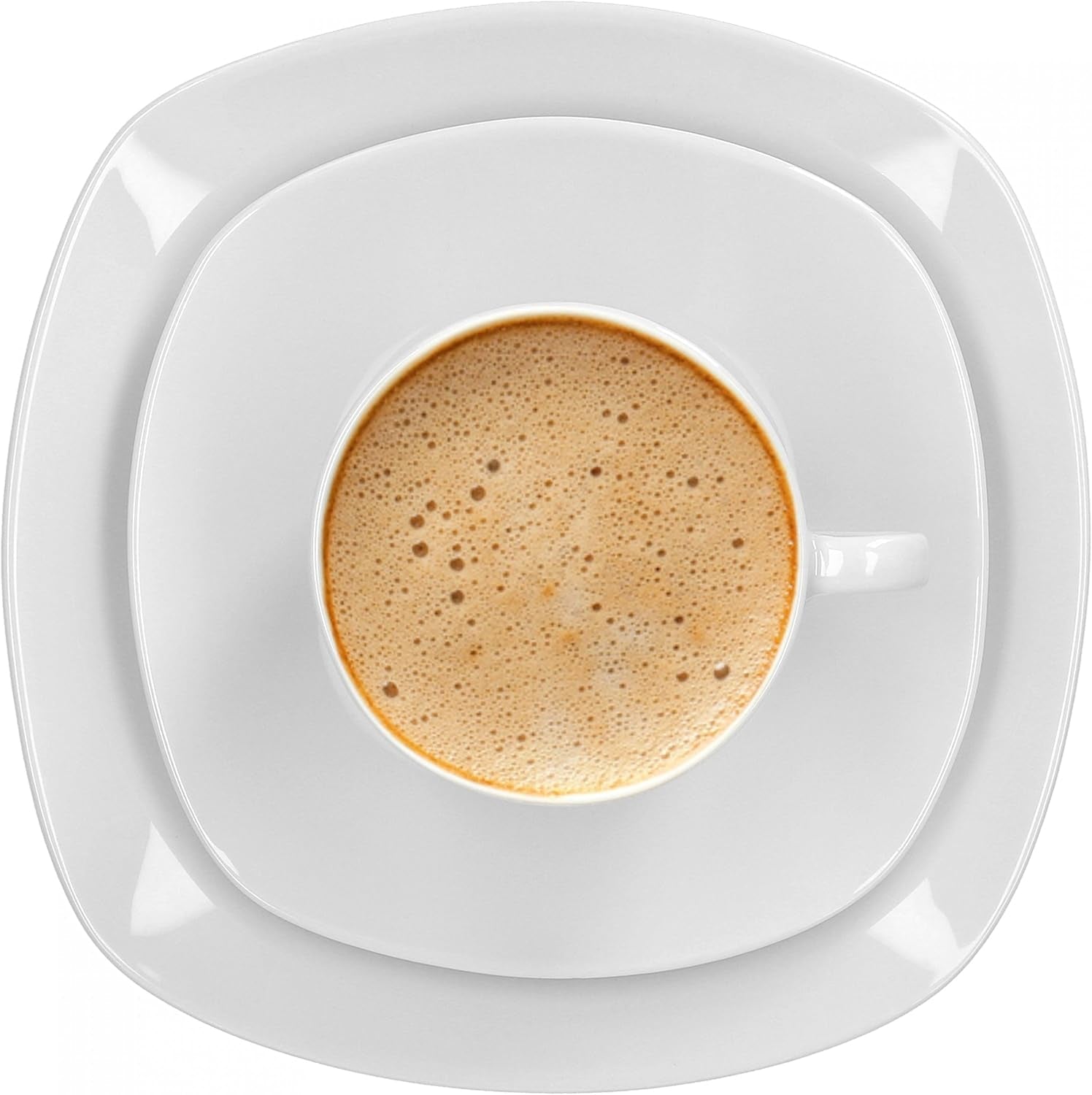 Van Well Lilli kaffeservice til 12, 36-dele kvadratisk hvidt porcelænsstel med buede kanter til et perfekt arrangeret sofabord - Tåler opvaskemaskine