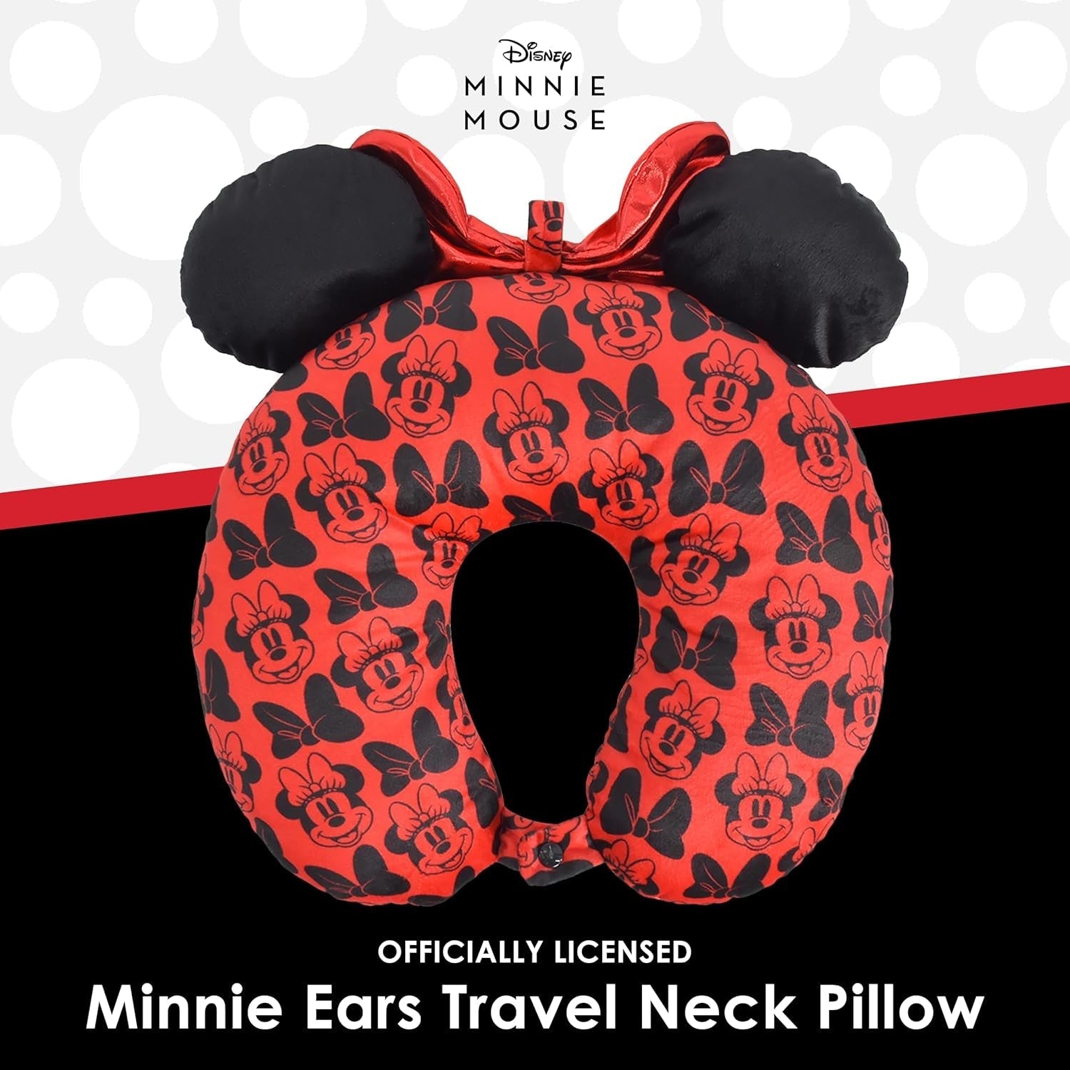 Ful Concept One Disney Minnie Mouse rejse-nakkepude med 3D-ører og fjeder til fly, bil og kontor, behagelig og åndbar, rød/sort Naty Shop rejsepuder